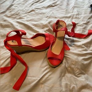 Red Wedge Peep Toe Sandles